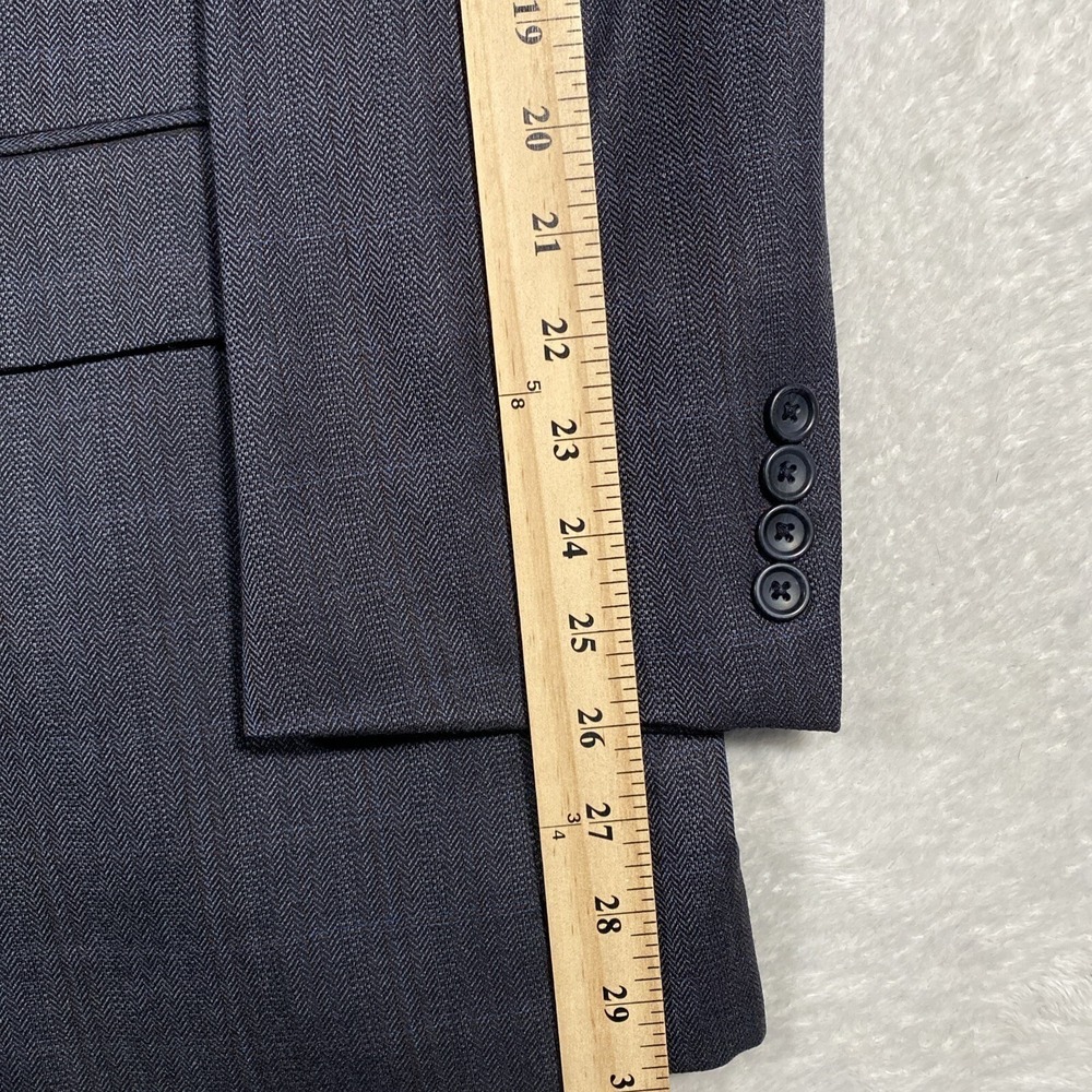Joseph & Feiss Gold Mens 44L Classic Fit Grey Herringbone Windowpane Blazer Wool - Picture 8 of 11